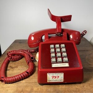 Bell System Red push button telephone shoulder rest Western Electric vintage